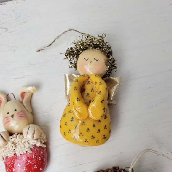 Vintage Christmas Ornaments Handmade Salt Dough Craft Set of 5 signed M.L. '89 - Picture 3 of 15